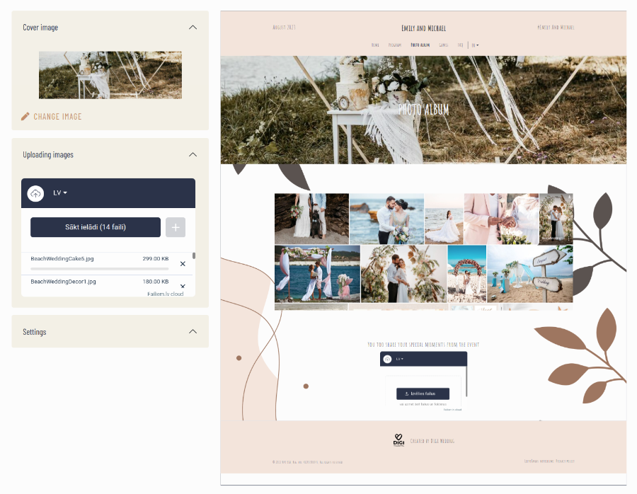 Guests can upload photos to your wedding website during the wedding View uploaded pictures
