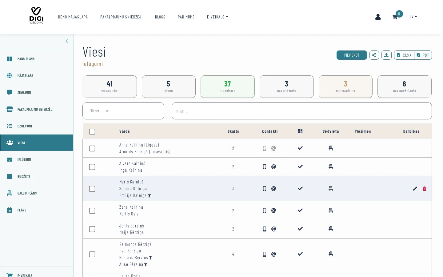 kāzu viesu moduļa ekrānšāviņš