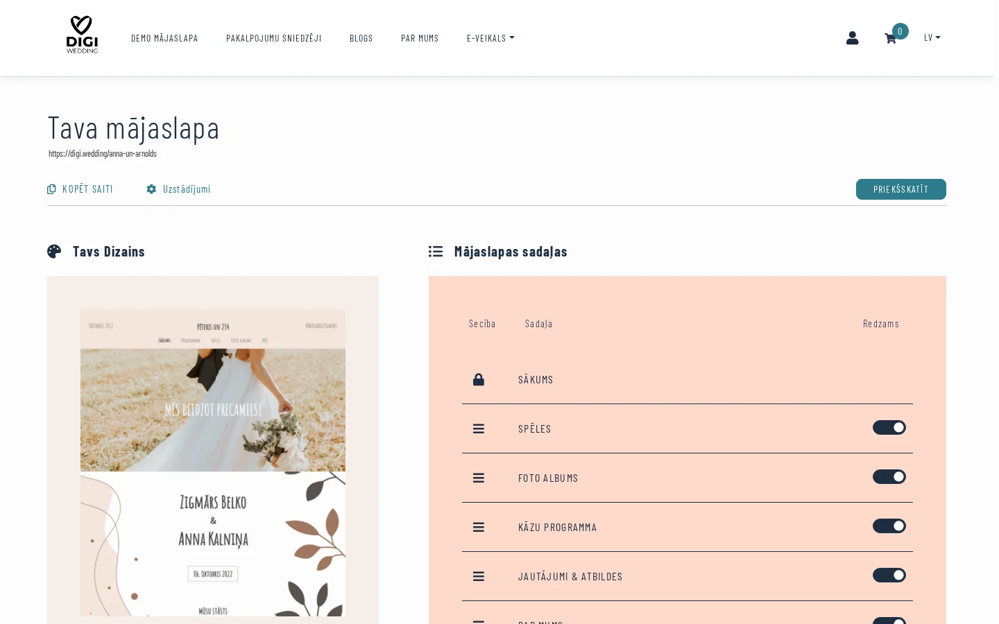 Kāzu majaslapas priekšskatījums