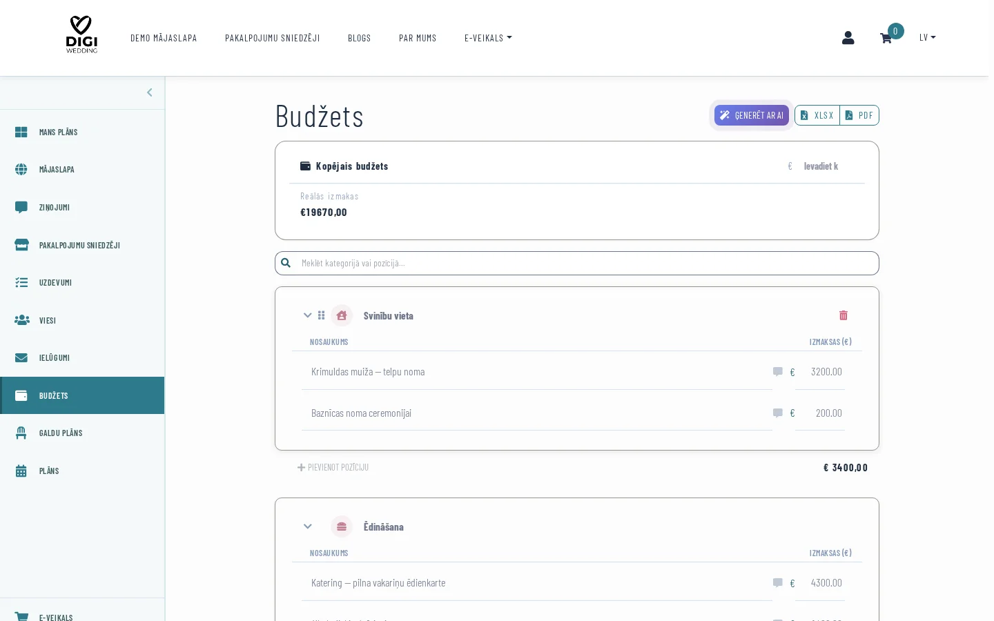 Digi Wedding kāzu plānotāja ekrānšāviņš