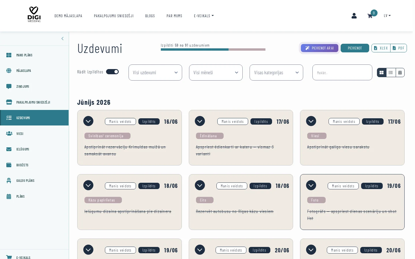 Kāzu uzdevumu ekrānšāviņš